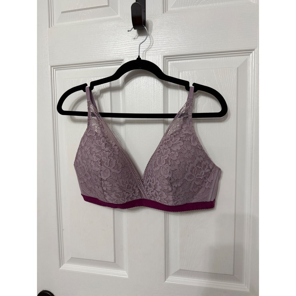 Knix LuxeLift Wireless Lace Bra Dusty Lavender Purple Plum Trim XXL Women